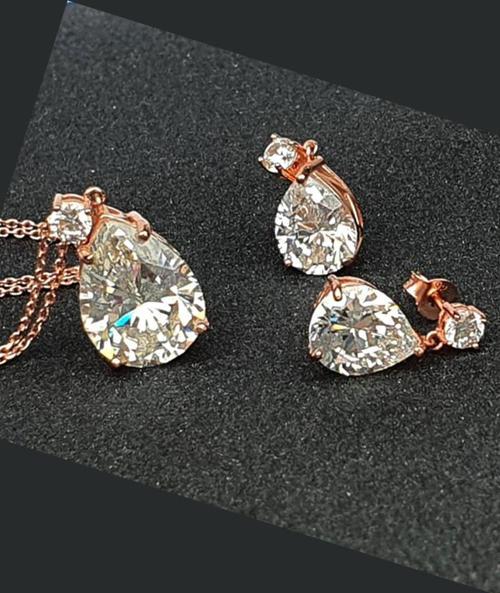 Sky diamond gümüş rose damla set takım
