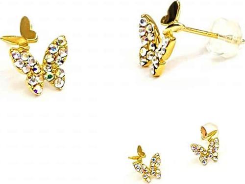 Swarovski taşlı gümüş üzerine altın kaplamalı Minimal kelebek  küpe