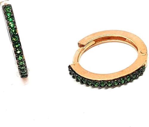 Yeşil zirkon taşlı gümüş üzerine rose altın kaplama halka küpe