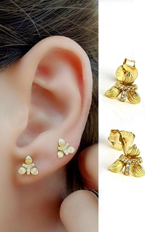 Zirkon Taş Detaylı 925ayar Gümüş Üzerine Altın Kaplama İtalyan Minimal Küpe