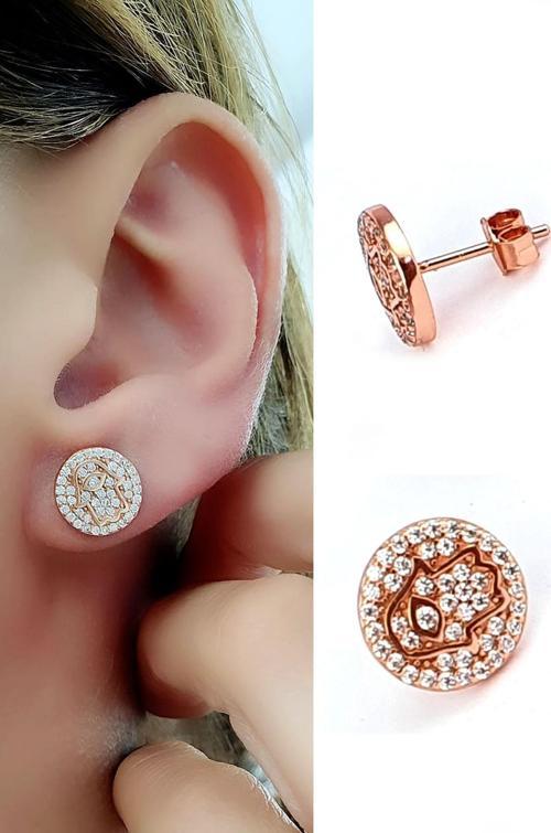 ZIRKON taşlı Fatmanin Eli figürlü 925ayar gümüş Rose Küpe