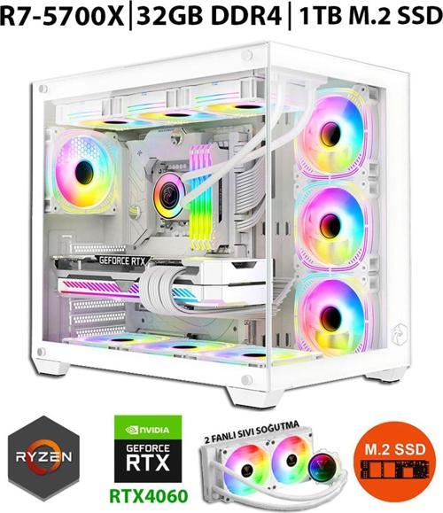 Mirage X32 Pro White Ryzen 7 5700X 32Gb Ram 1Tb M.2 Ssd 8Gb Rtx4060 Sıvı Soğutmalı Oyun Bilgisayarı