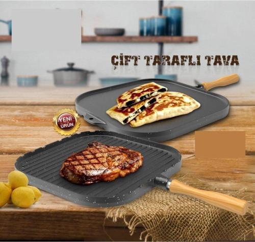 granit grill çift taraflı ızgara ve gözleme tavası 36 cm.kare