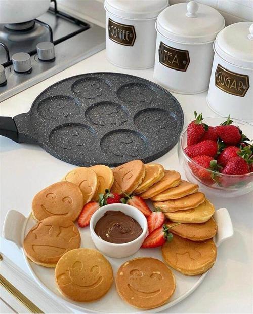 granit pankek tava 28 cm gülen yüz emojili pankek tavası