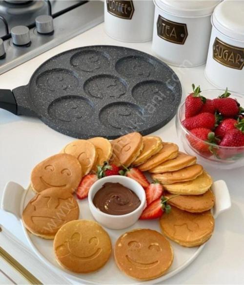 granit pankek tava 28 cm gülen yüz emojili pankek tavası