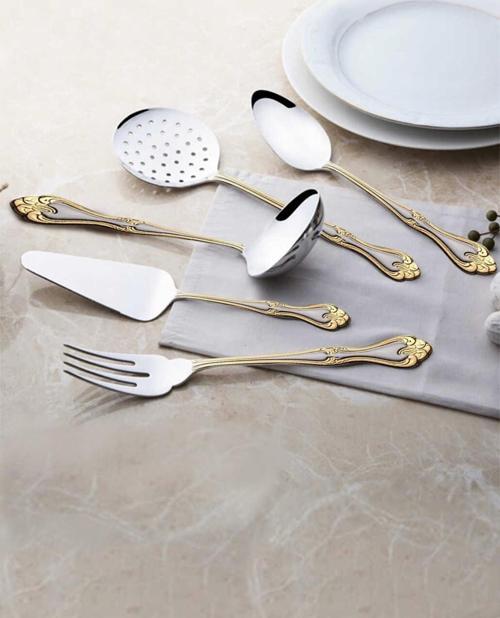 lalezar gold servis takımı seti 5 prç.kepçe kaşık kevgir seti