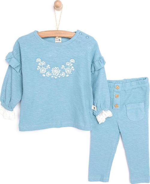 Yenidoğan Nakışlı Kol ucu Dantelli Kız Sweatshirt Patiksiz Alt 2'li takım Kız Bebek