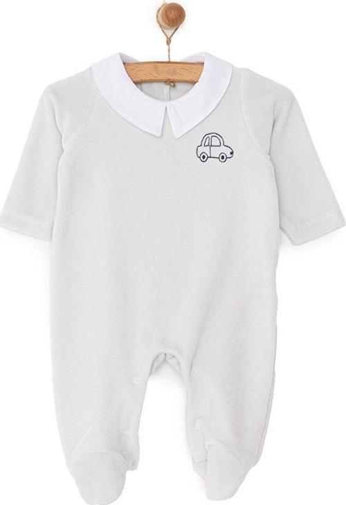 HelloBaby Yenidoğan Erkek Nakışlı Kadife Patikli Tulum Erkek Bebek