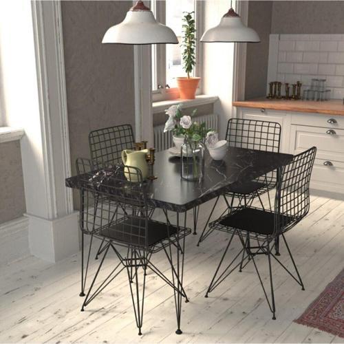 Masa Sandalye Takımı Mermer Desen 110X70 Cm Masa 4 Sandalye Seti