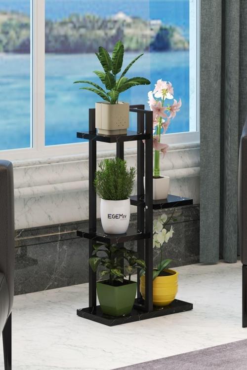 Çiçeklik Dekoratif Saksılık Ahşap Saksılık Dekoratif 5 Bölmeli Metal Çiçeklik Saksı Standı