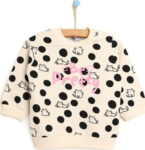 HelloBaby Basic Kedi Desenli Puantiyeli Sweatshirt Kız Bebek