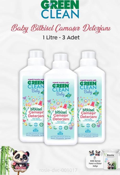 3 Adet Green Clean Baby Bitkisel Çamaşır Deterjanı 1 lt ve ROSIE