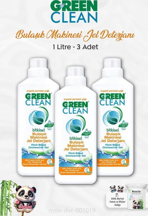 3 Adet Green Clean Bitkisel Bulaşık Makinesi Jel Deterjanı Portakal Yağlı 1 lt ve ROSIE