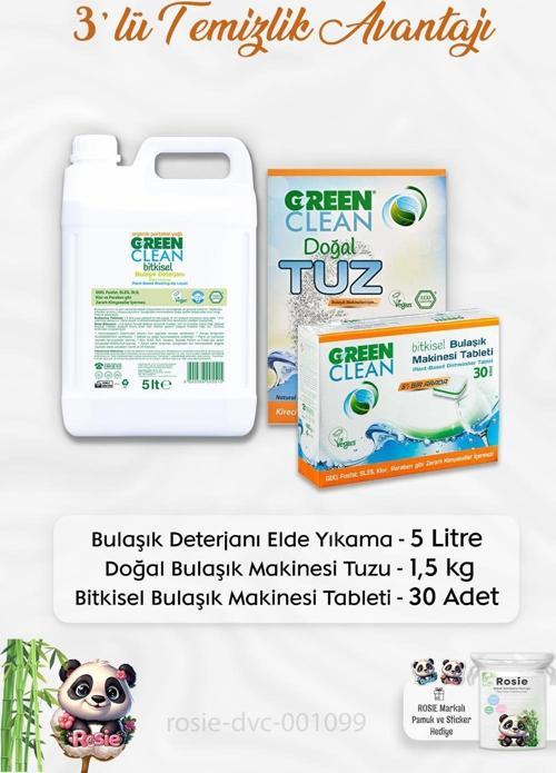 Bulaşık Deterjanı 5 lt, B.Makinesi Tableti 30'lu, Makine Tuzu 1.5 kg ve ROSIE