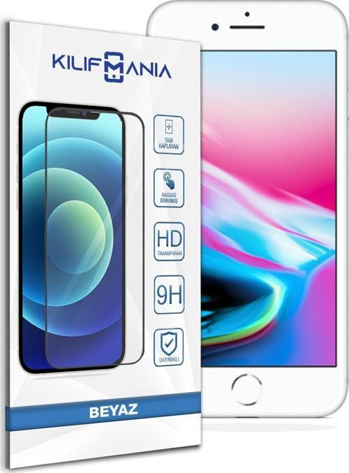 Iphone 8 Beyaz Tam Kaplayan Temperli Ekran Koruyucu Cam