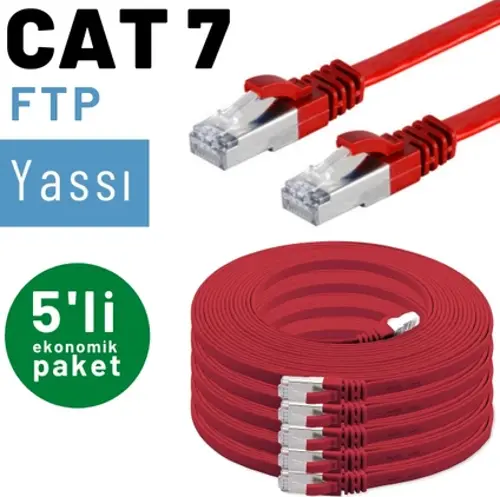 5 adet 25 cm IRENIS CAT7 Kablo Yassı FTP Ethernet Network LAN Kablosu, Kırmızı