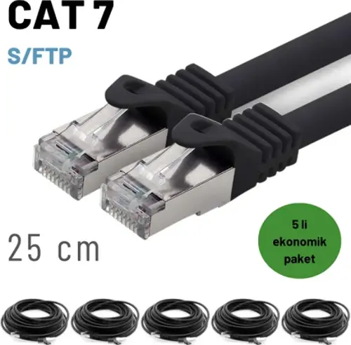5 adet 25 cm IRENIS CAT7 Kablo S/FTP Ethernet Network LAN Ağ Kablosu