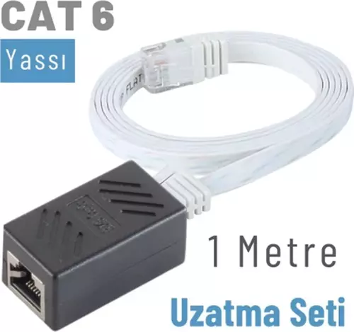 1 Metre CAT6 Kablo Uzatma Seti, Yassı Ethernet Kablo ve Ekleyici