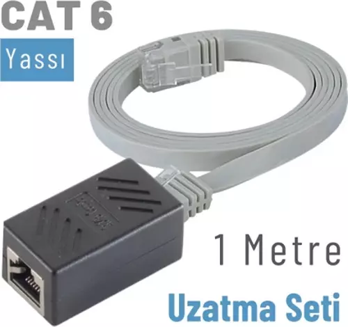 1 Metre CAT6 Kablo Uzatma Seti, Yassı Ethernet Kablo ve Ekleyici