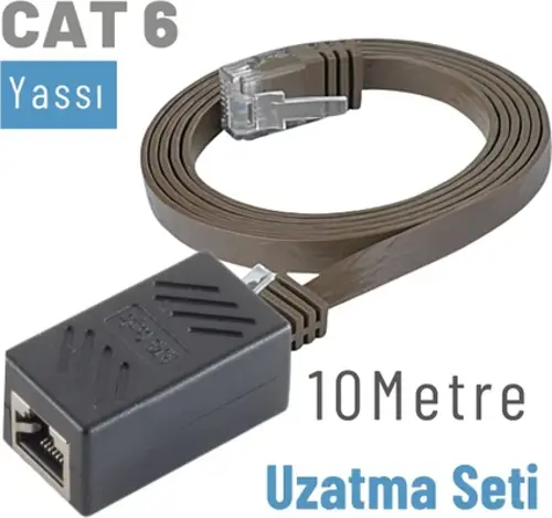 10 Metre CAT6 Kablo Uzatma Seti, Yassı Ethernet Kablo ve Ekleyici