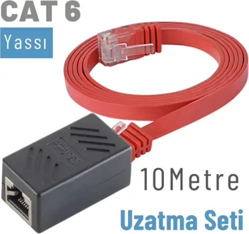 10 Metre CAT6 Kablo Uzatma Seti, Yassı Ethernet Kablo ve Ekleyici