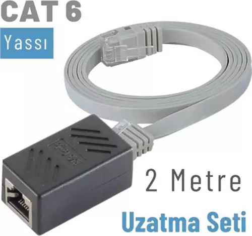 2 Metre CAT6 Kablo Uzatma Seti, Yassı Ethernet Kablo ve Ekleyici