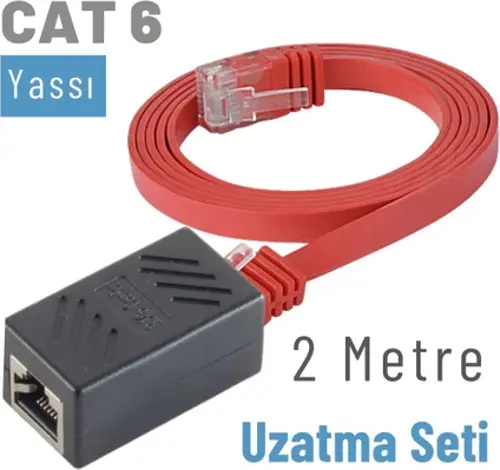 2 Metre CAT6 Kablo Uzatma Seti, Yassı Ethernet Kablo ve Ekleyici