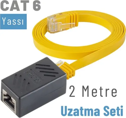 2 Metre CAT6 Kablo Uzatma Seti, Yassı Ethernet Kablo ve Ekleyici