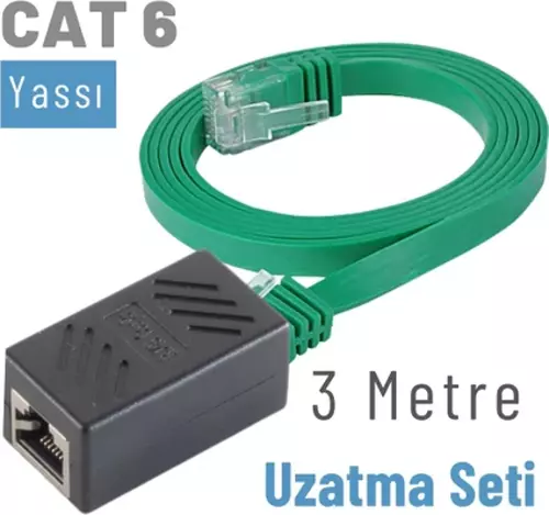 3 Metre CAT6 Kablo Uzatma Seti, Yassı Ethernet Kablo ve Ekleyici