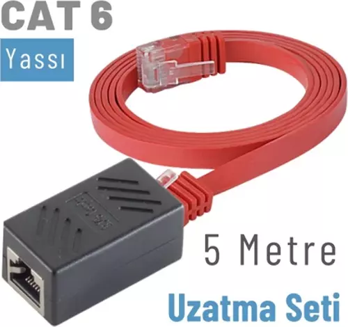 5 Metre CAT6 Kablo Uzatma Seti, Yassı Ethernet Kablo ve Ekleyici