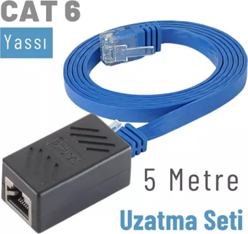 5 Metre CAT6 Kablo Uzatma Seti, Yassı Ethernet Kablo ve Ekleyici