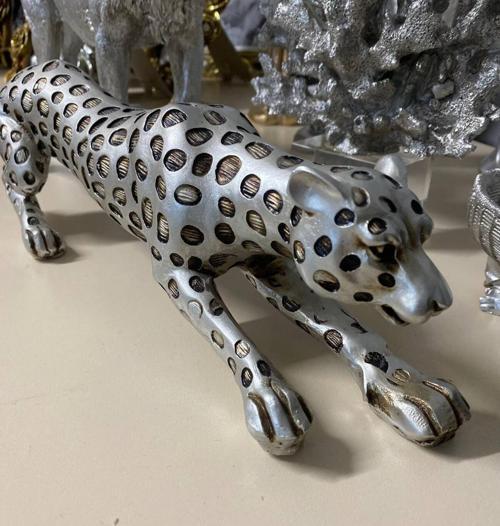 Leopar Eskitme Gümüş Dekoratif Biblo