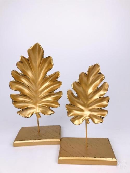 Tropikal 2'li Kaideli Yaprak Gold Renk (Polyester)