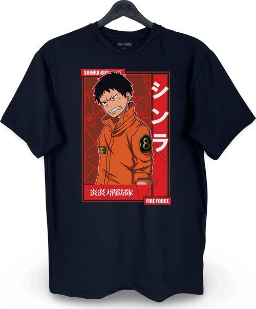 Shinra Fire Force Baskılı Loose Fit Bisiklet Yaka Unisex Tişört Anime Manga