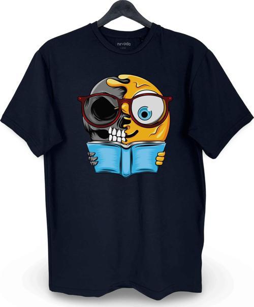 İki Yüzlü Emoji Baskılı Loose Fit Bisiklet Yaka Unisex Tişört