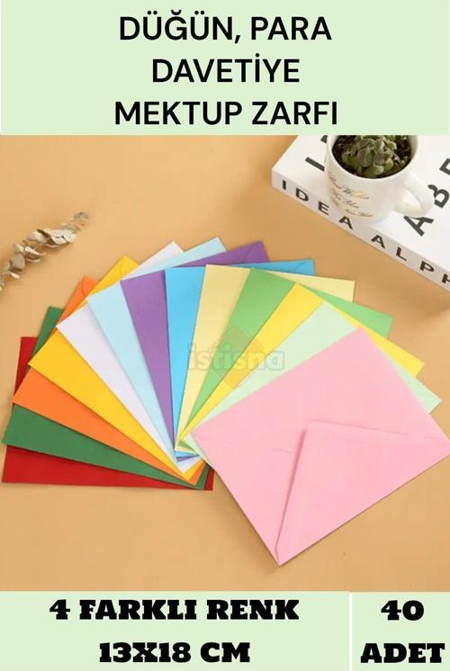 40 Adet 13X18 CM Karışık 4 Farklı Renk Hediye Doğum Günü Dilekleri Düğün Para Davetiye Mektup Zarfı