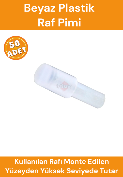 50 Adet Raf Pimi Beyaz Plastik Başlı Cam Tutucu Çivisi Mobilya Dolap Pimi