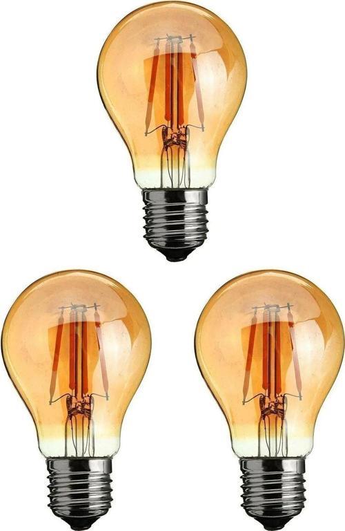 3 Adet Rustik 4w A60 Led Filament Ampul Bal Cam E27 Sarı Işık Dekoratif Vintage Aydınlatma