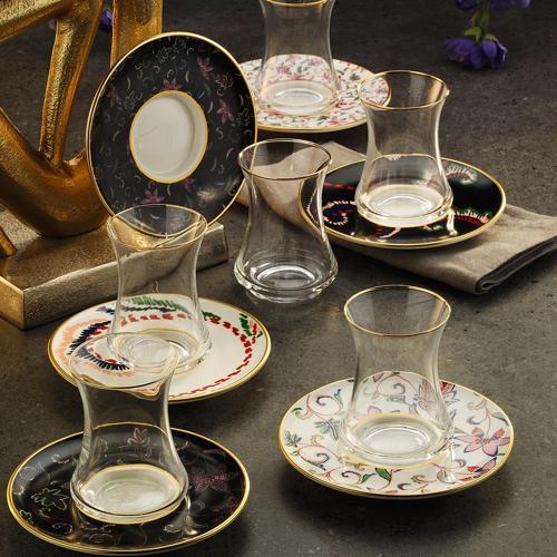 1453 Desen Yağmuru Gold 12 Parça 6 Kişilik Çay Seti 110 ml