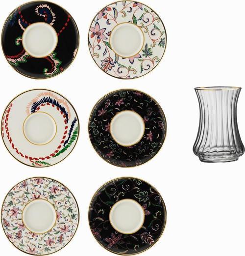 1453 Desen Yağmuru Optik 12 Parça 6 Kişilik Çay Seti 110 ml