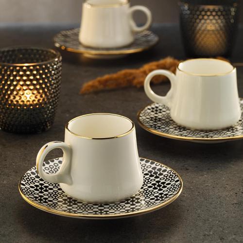 1453 Pastel Yüzük Gold 12 Parça 6 Kişilik Kahve Fincan Takımı 90 ml