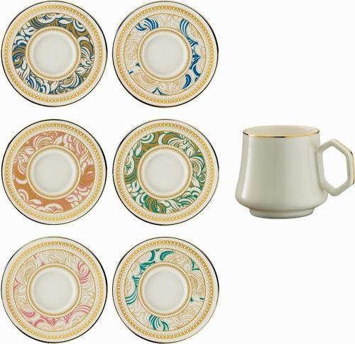 1453 Şal Double Geometrik Gold 12 Parça 6 Kişilik Kahve Fincan Takımı 120 ml