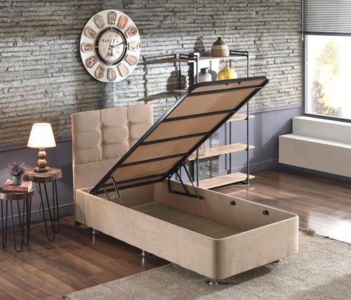 Polo Baza ve Başlık Seti -100x200 cm Tek Kişilik Sütlü Kahve Kumaş Baza ve Başlığı Soho Kumaş
