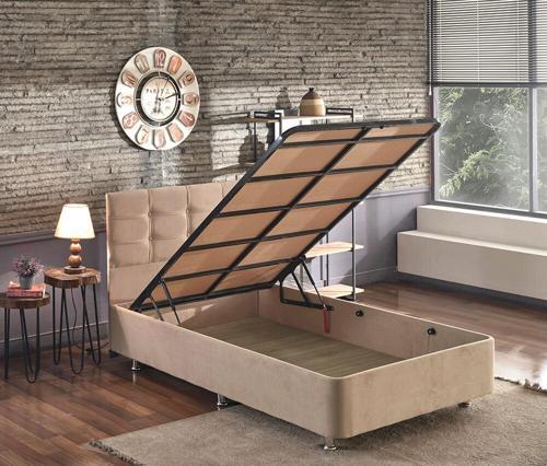 Polo Baza ve Başlık Seti -120x200 cm Tek Kişilik Sütlü Kahve Kumaş Baza ve Başlığı Soho Kumaş