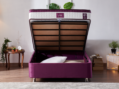 Purple Baza 120x200 cm Tek Kişilik Sandıklı Mor Kumaş Baza Silinebilir Soho Kumaş