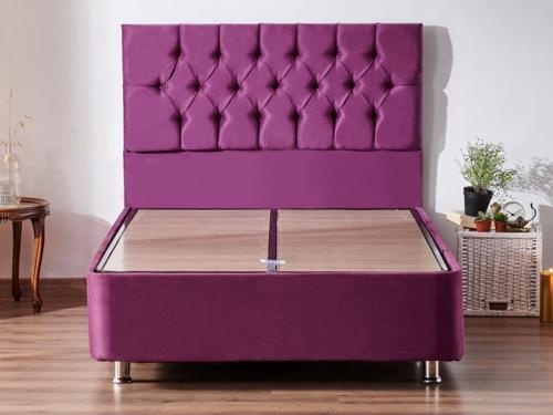 Purple Baza ve Başlık Seti 120x200 cm Tek Kişilik Sandıklı Mor Kumaş Baza ve Başlığı