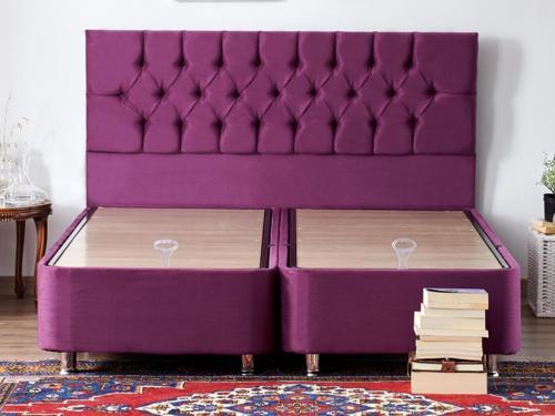 Purple Baza ve Başlık Seti 140x190 cm Çift Kişilik Sandıklı Mor Kumaş Baza ve Başlığı