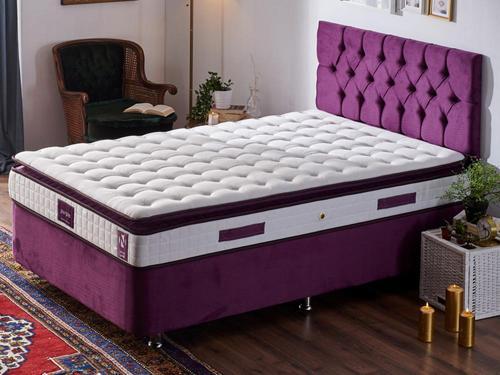 Purple Yatak Seti 120x200 cm Tek Kişilik Yatak Baza Başlık Takımı - Orta Sert Yatak Mor Baza ve Başlığı