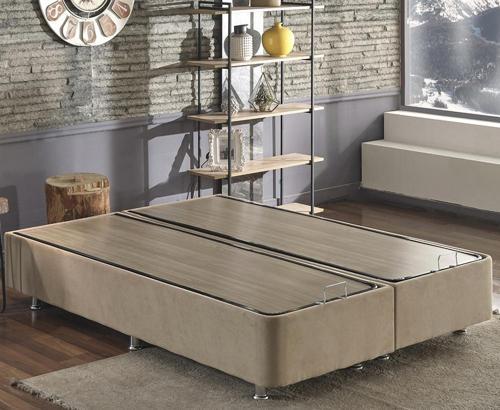 Ela Baza -200x200 cm Çift Kişilik Sandıklı Sütlü Kahve Kumaş Baza Silinebilir Soho Kumaş