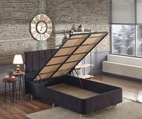 Ela Baza ve Başlık Seti -120x200 cm Tek Kişilik Siyah Kumaş Baza ve Başlığı Silinebilir Soho Kumaş